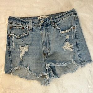 Abercrombie & Fitch High Rise Mom Short Distressed denim Raw hem cutoff destroy